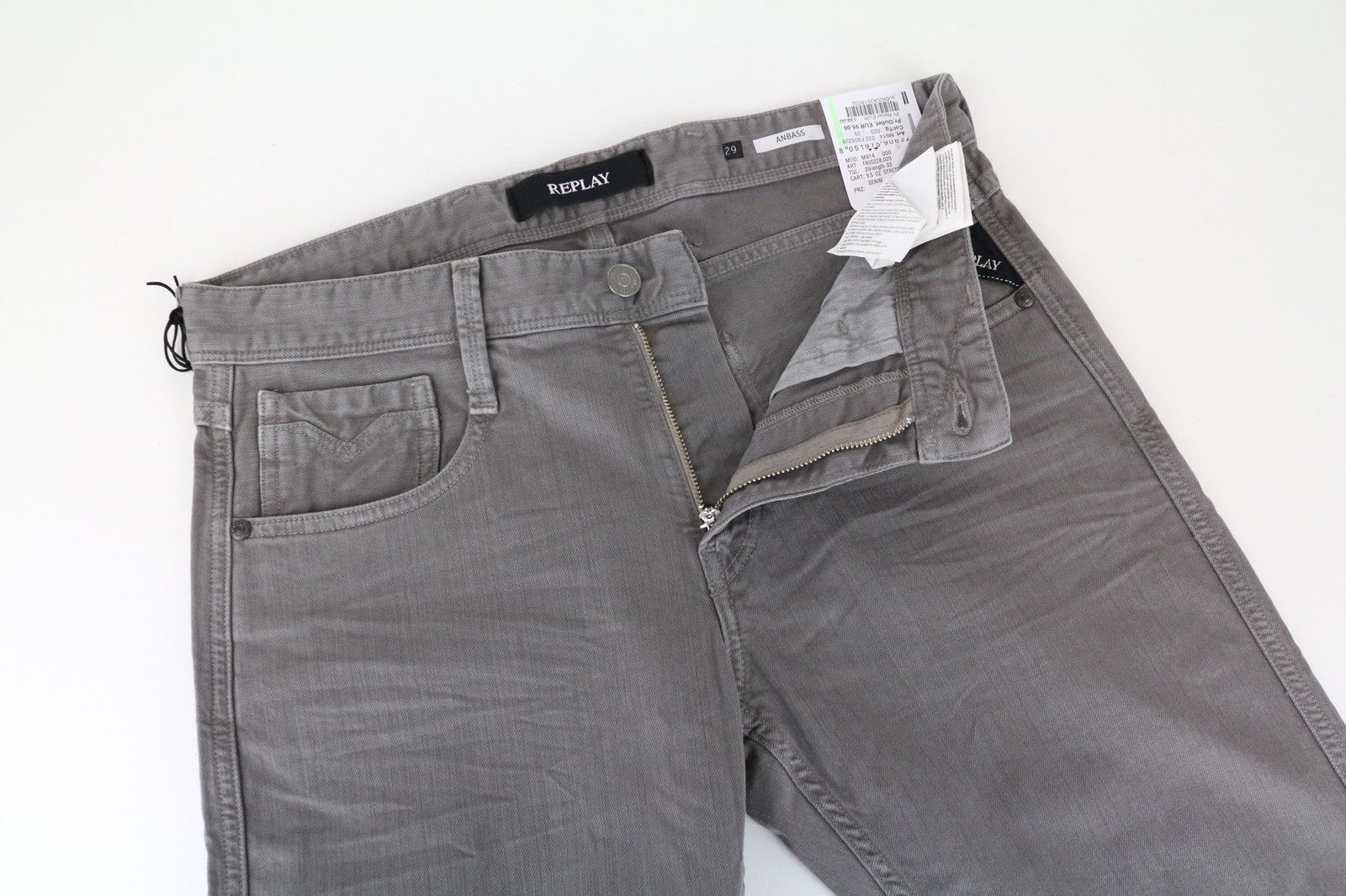 REPLAY Anbass Men's Jeans W29/L32 Grey Slim Fit Cotton Stretch Casual Denim