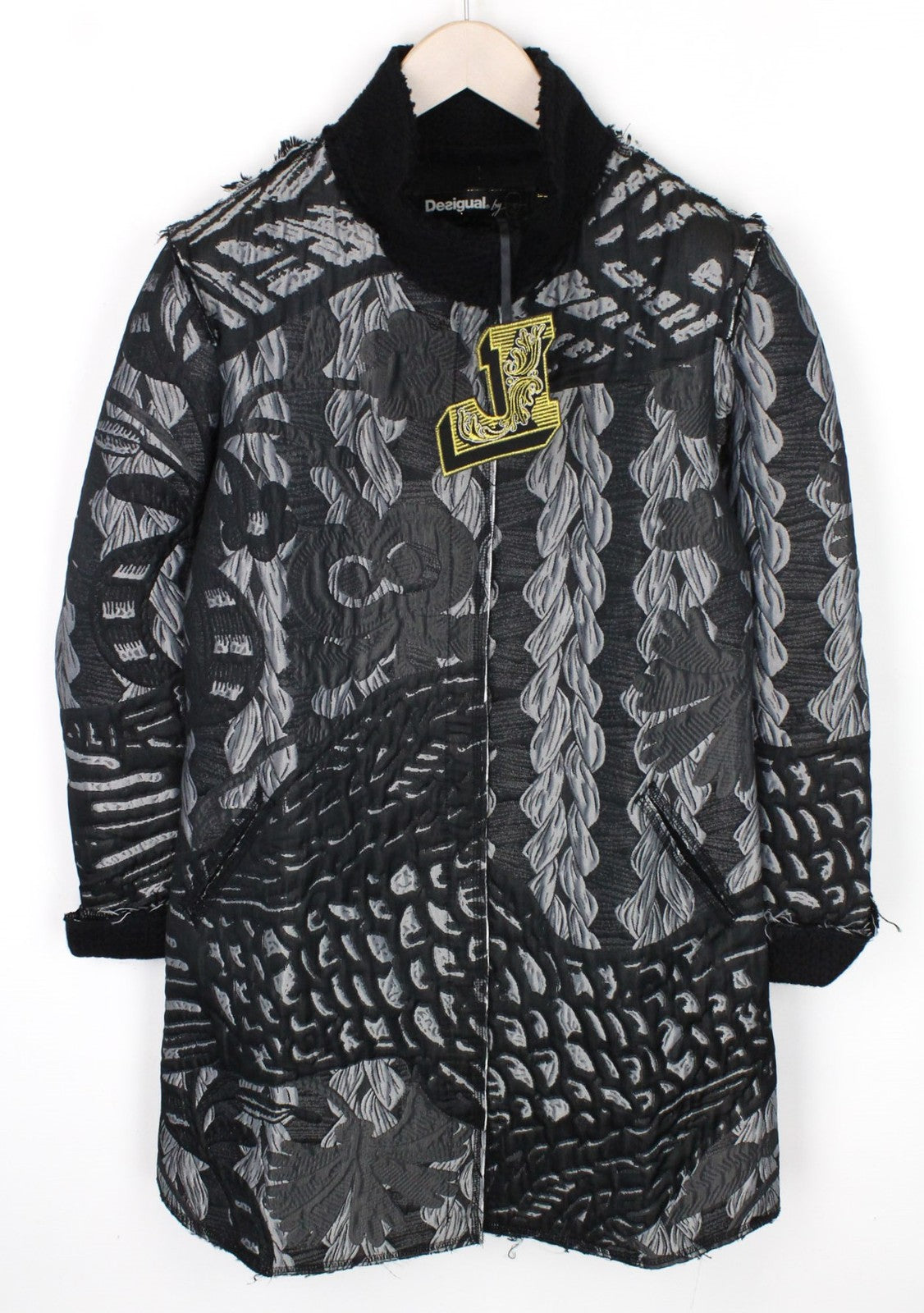 DESIGUAL Women's Coat 38 Grey Patterns Single-Breasted Long Sleeved Casual