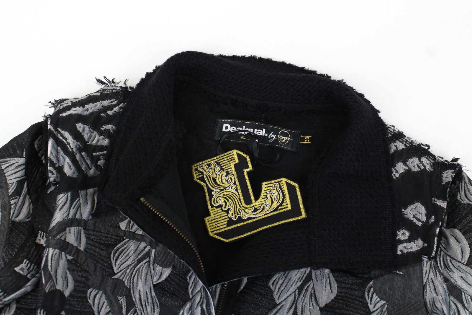 DESIGUAL Women's Coat 38 Grey Patterns Single-Breasted Long Sleeved Casual