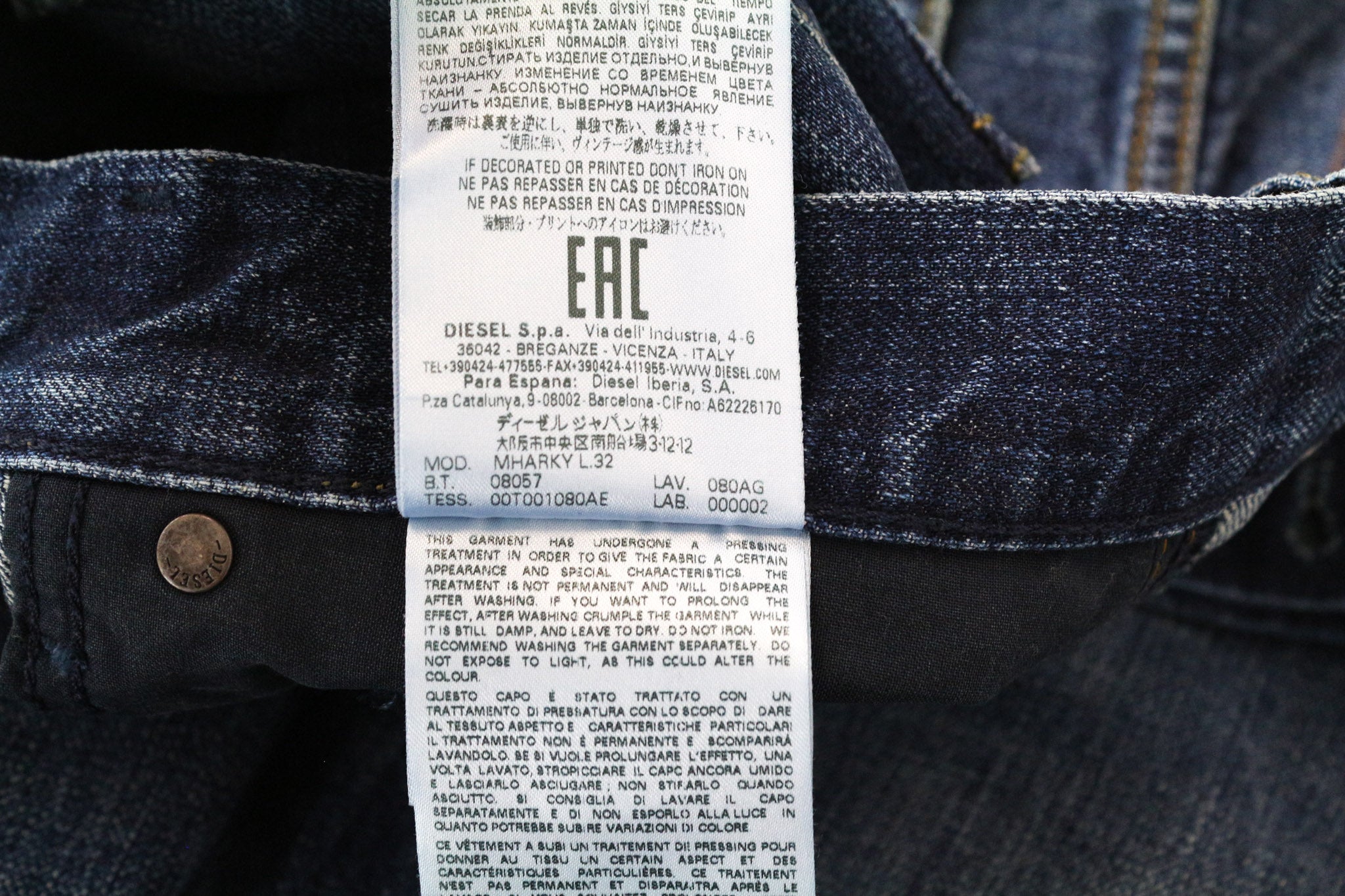 DIESEL Mharky 080AG Men's Jeans W29/L32 Slim Skinny Distressed Blue Non Stretch