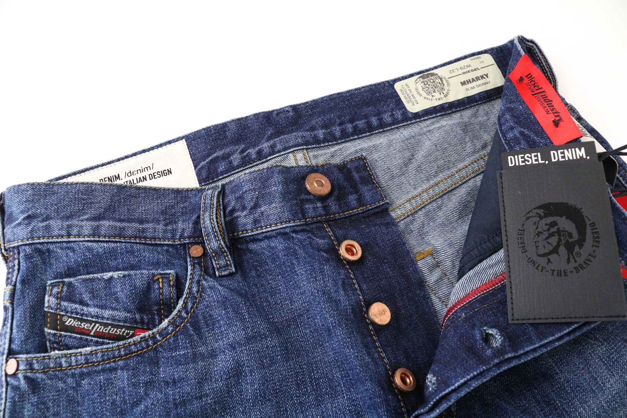 DIESEL Mharky 080AG Men's Jeans W29/L32 Slim Skinny Distressed Blue Non Stretch