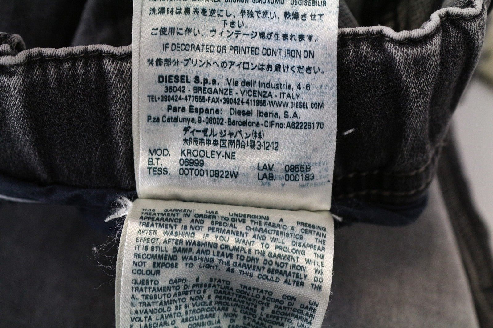 DIESEL Krooley-NE 0855B Men's Jeans W38 Grey Slim Carrot Fit Boys Jogg Sweat