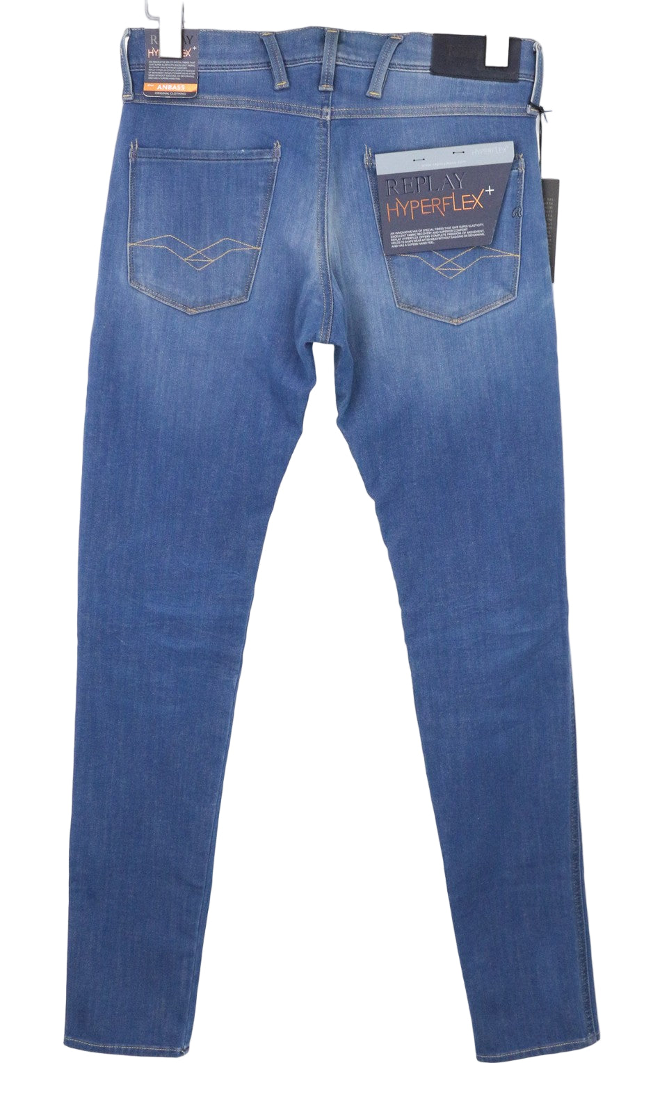 REPLAY Anbass Men's Jeans W29/L34 Mid Blue Slim Hyperflex+ Zipper Stretch Denim