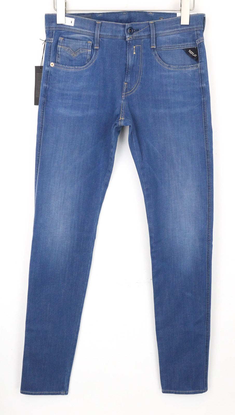 REPLAY Anbass Men's Jeans W29/L34 Mid Blue Slim Hyperflex+ Zipper Stretch Denim