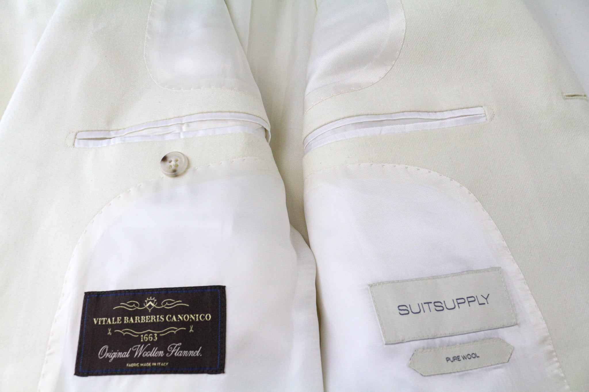 SUITSUPPLY Havana Men's Suit UK38R Slim Off-White Wool Flannel 2-Piece Jetted