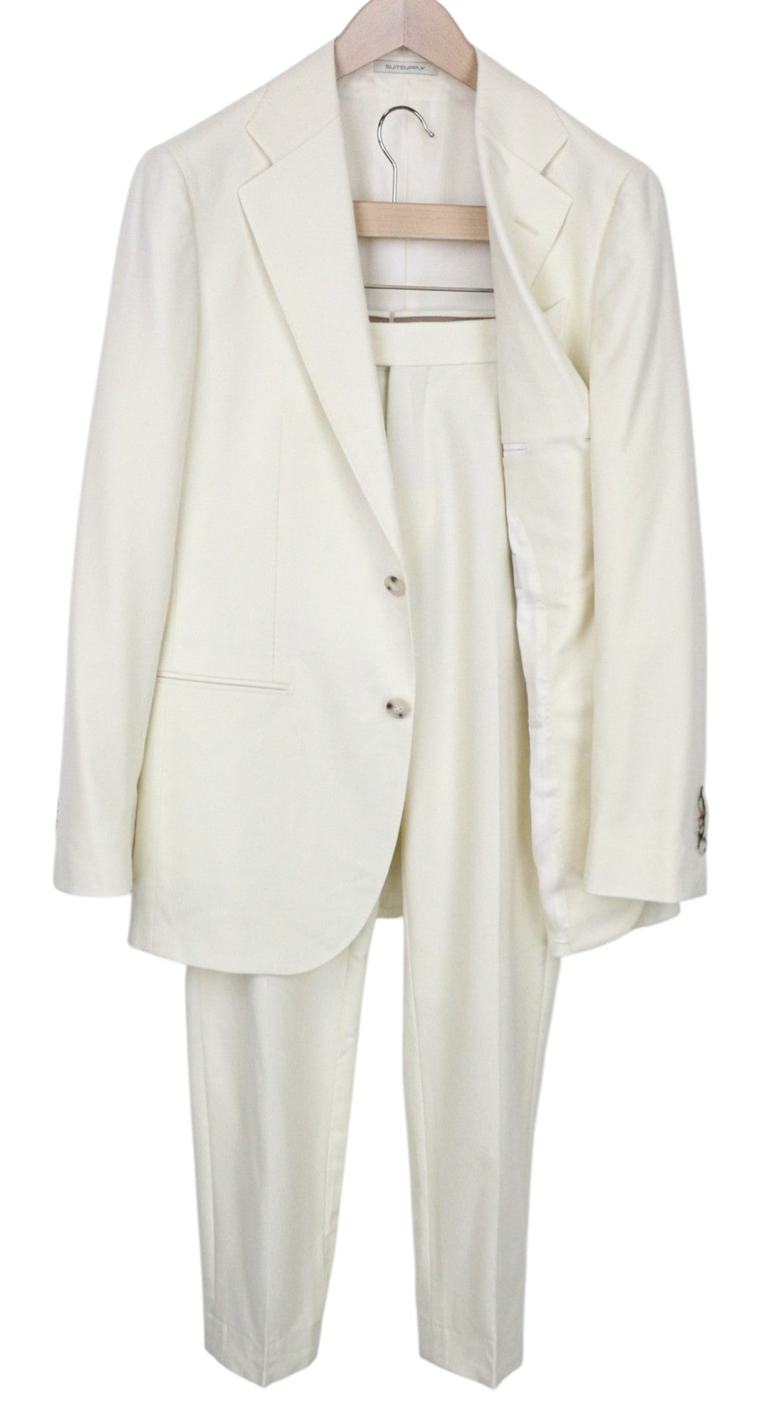 SUITSUPPLY Havana Men's Suit UK38R Slim Off-White Wool Flannel 2-Piece Jetted