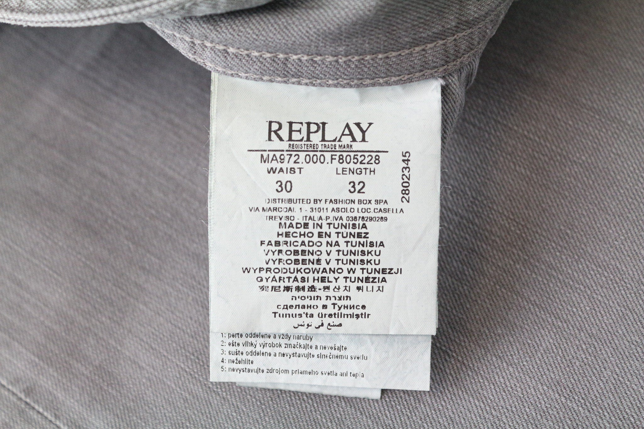 REPLAY Grover Men's Jeans W30/L32 Light Grey Slim Straight Bull Denim Stretch