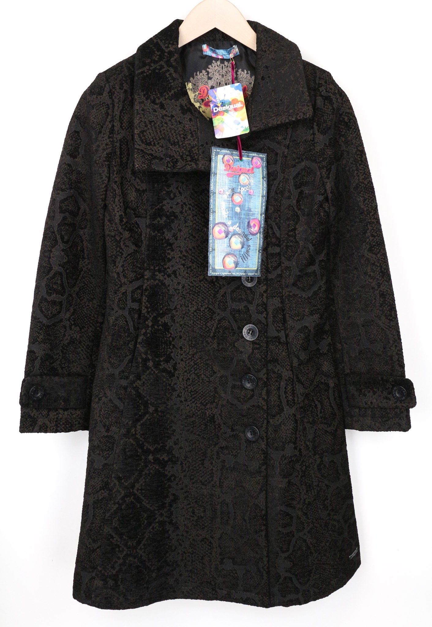 DESIGUAL Etro Women's Coat EU38 Mid-Length Brown Jacquard Animal Print Designer
