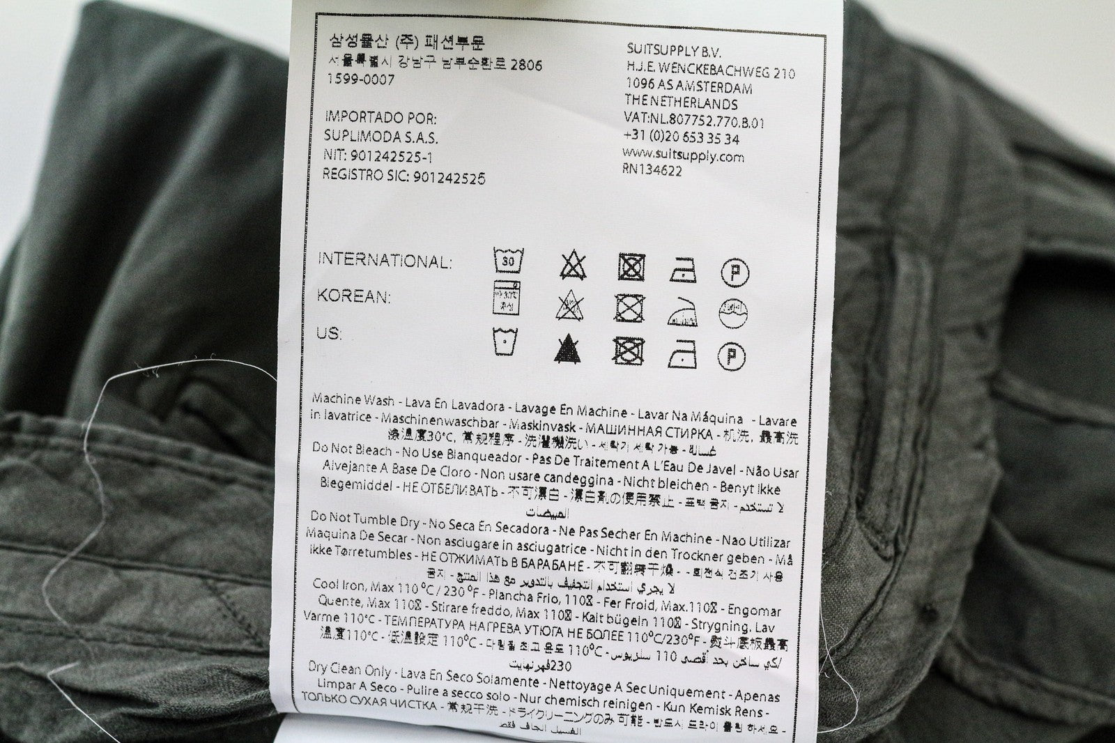 SUITSUPPLY Porto Novo Men's Trousers UK38R Slim Mid Green Chino Stretch Formal