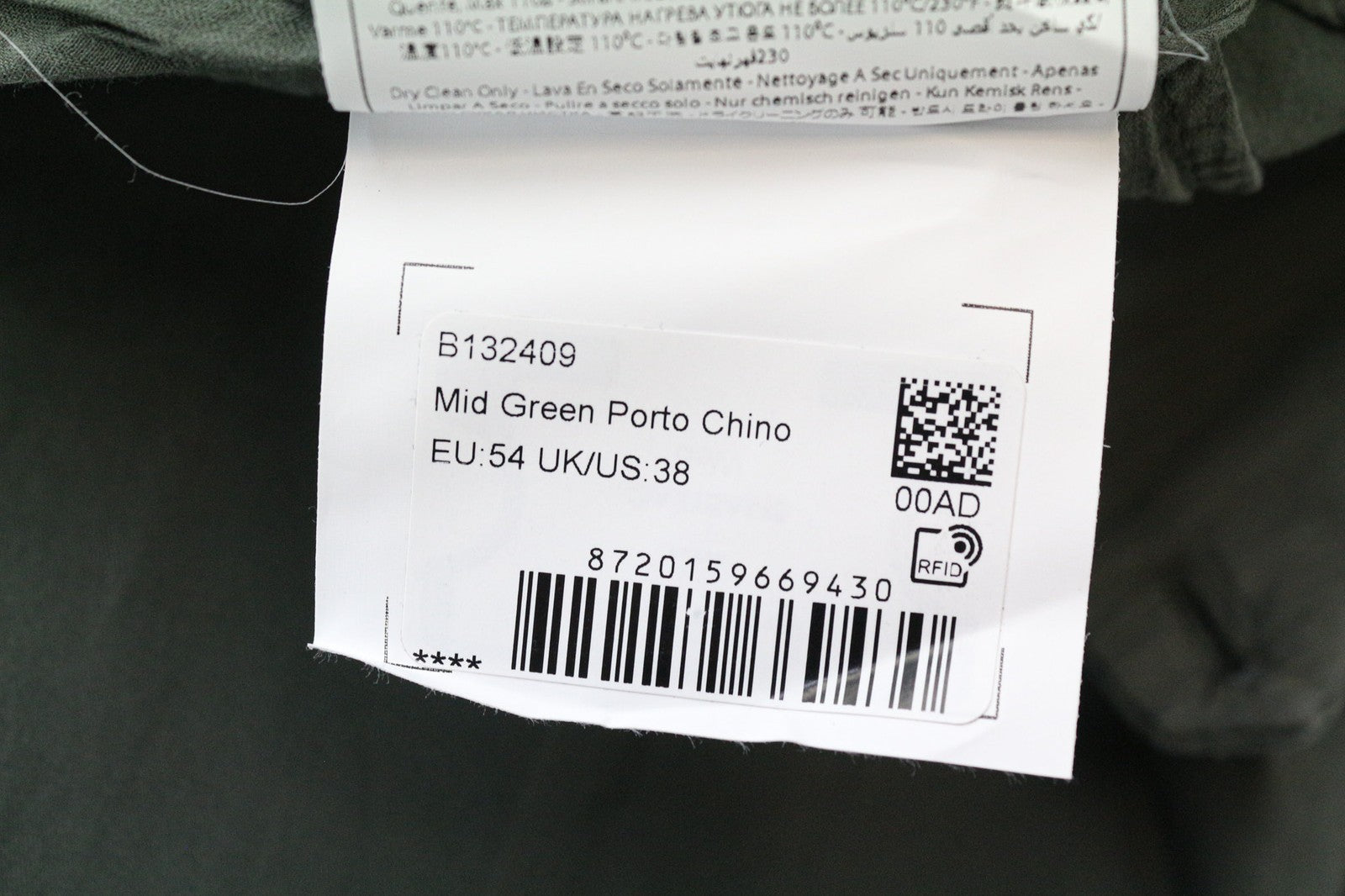 SUITSUPPLY Porto Novo Men's Trousers UK38R Slim Mid Green Chino Stretch Formal