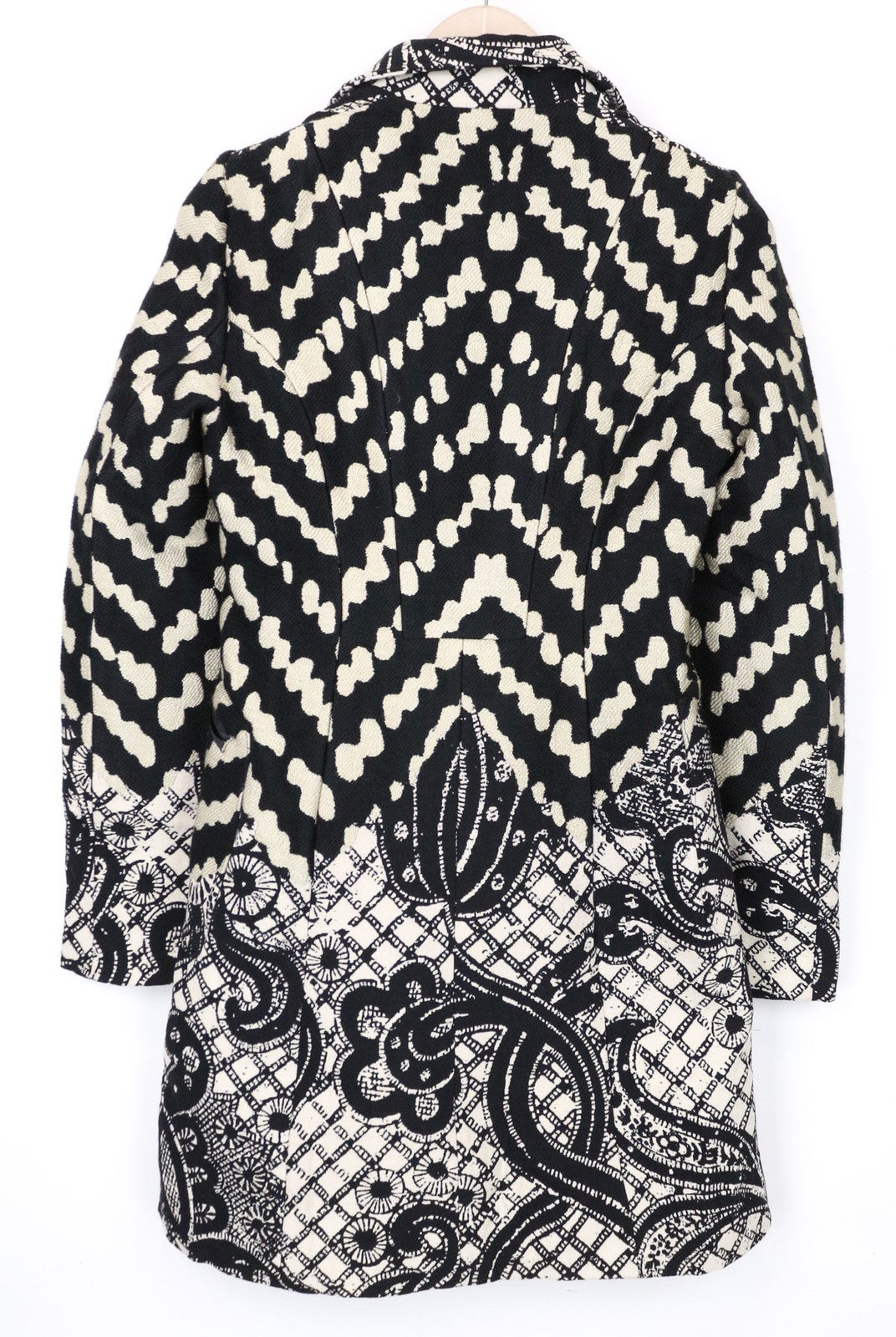 DESIGUAL Kytzia Women's Coat EU38 Jacquard Black Multi Pattern Designer Wool