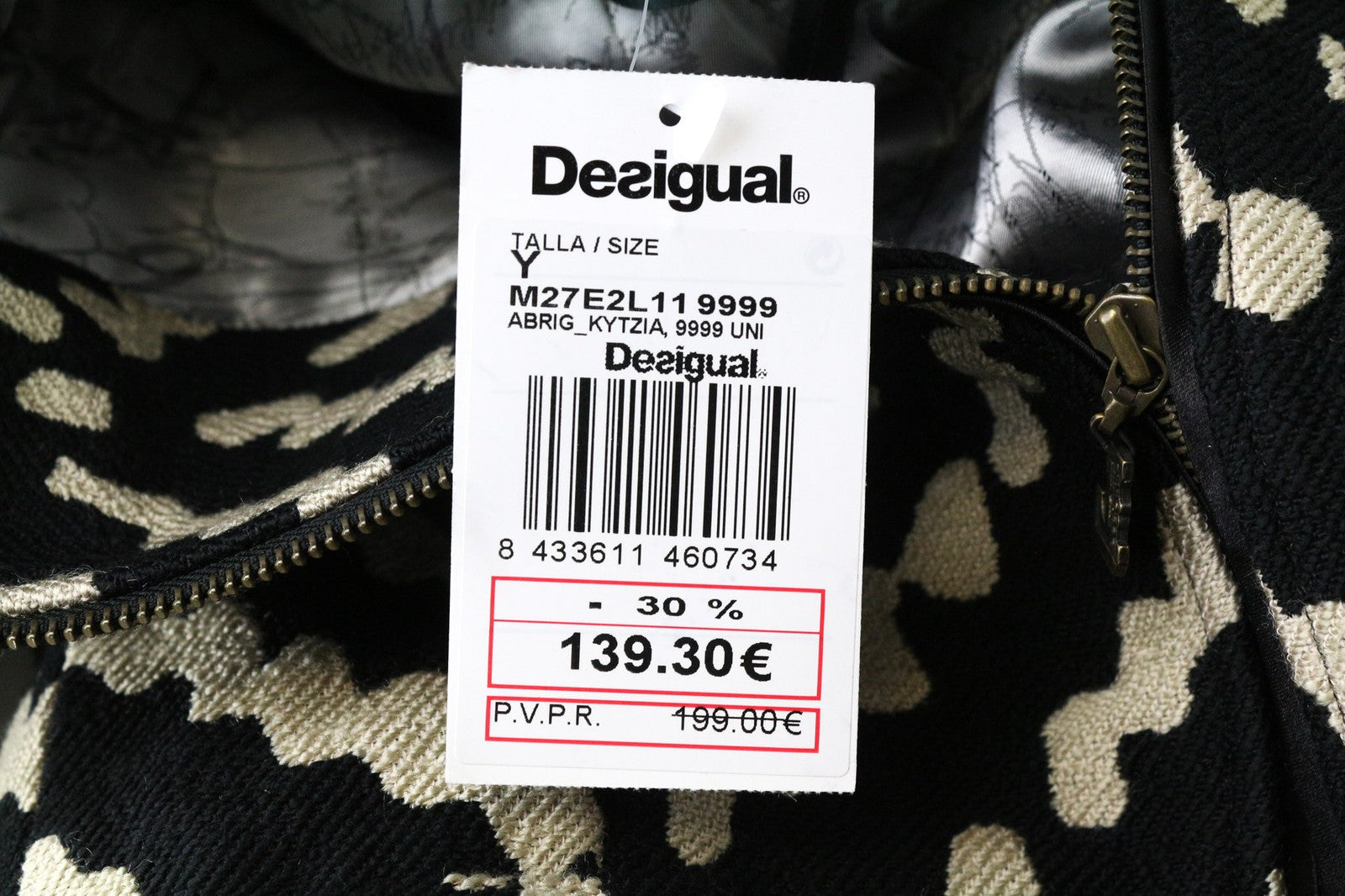 DESIGUAL Kytzia Women's Coat EU38 Jacquard Black Multi Pattern Designer Wool
