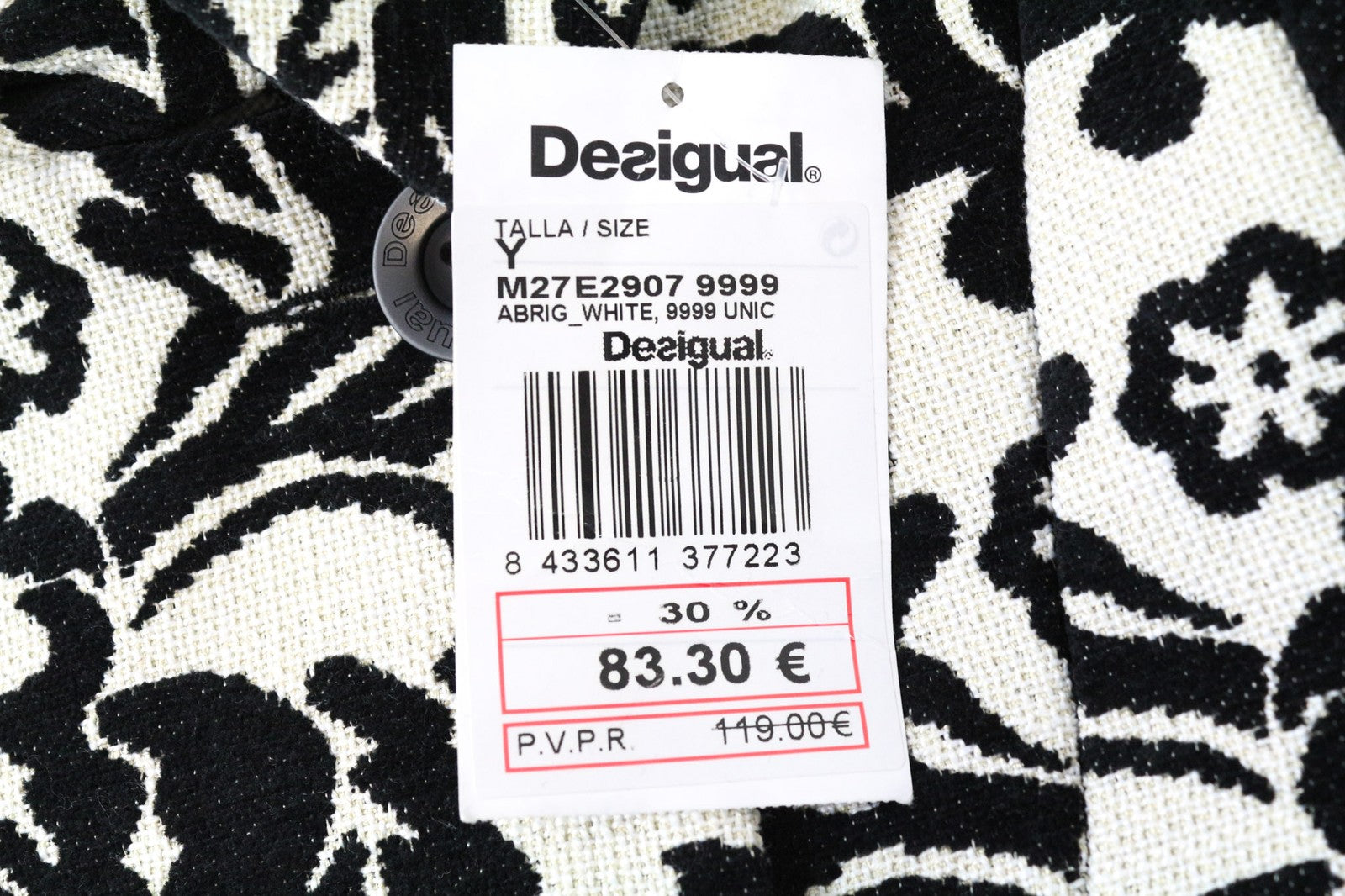 DESIGUAL White Women's Coat EU38 Beige Velvet Baroque Jacquard Lined Cotton Mix