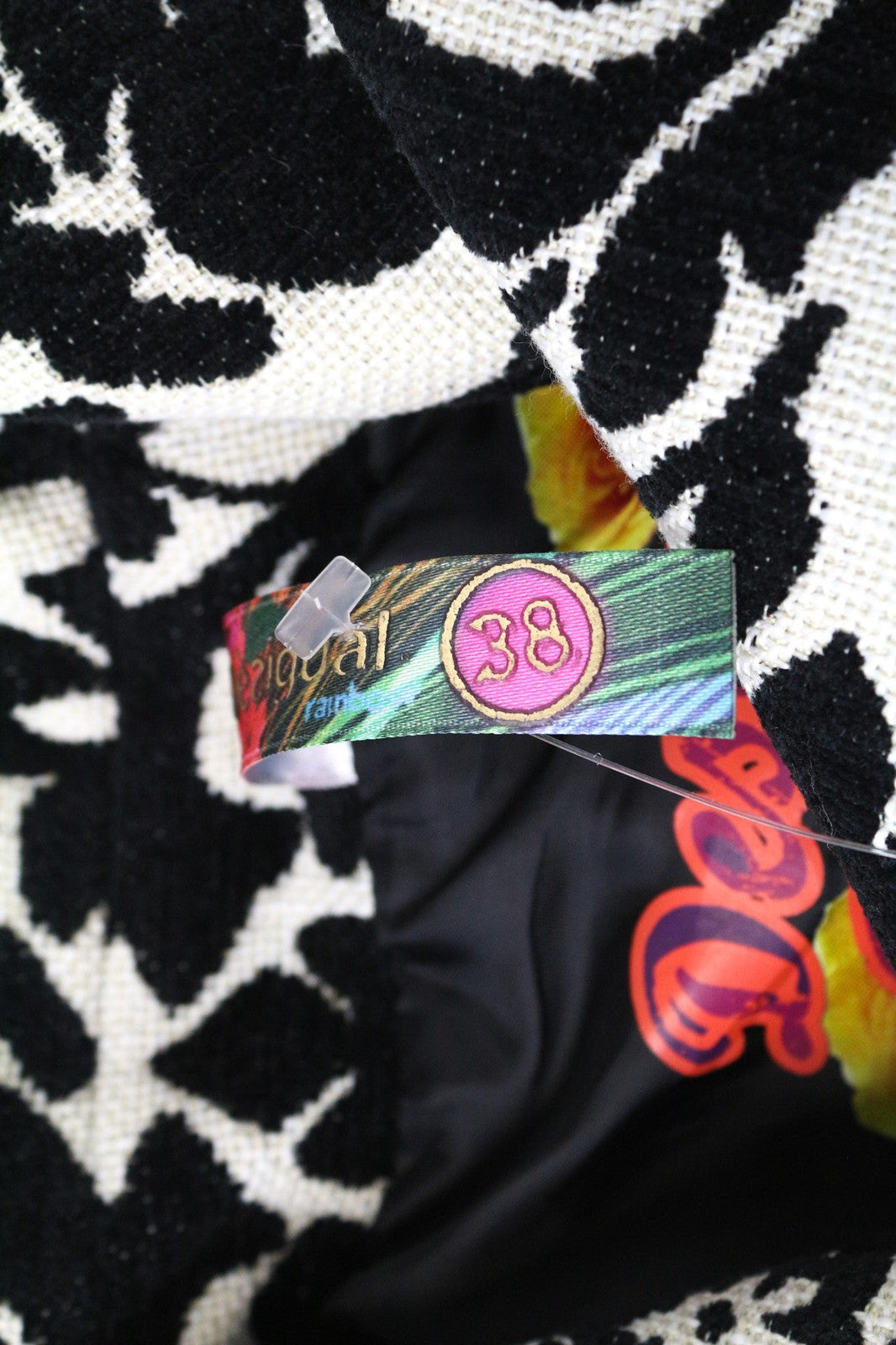 DESIGUAL White Women's Coat EU38 Beige Velvet Baroque Jacquard Lined Cotton Mix