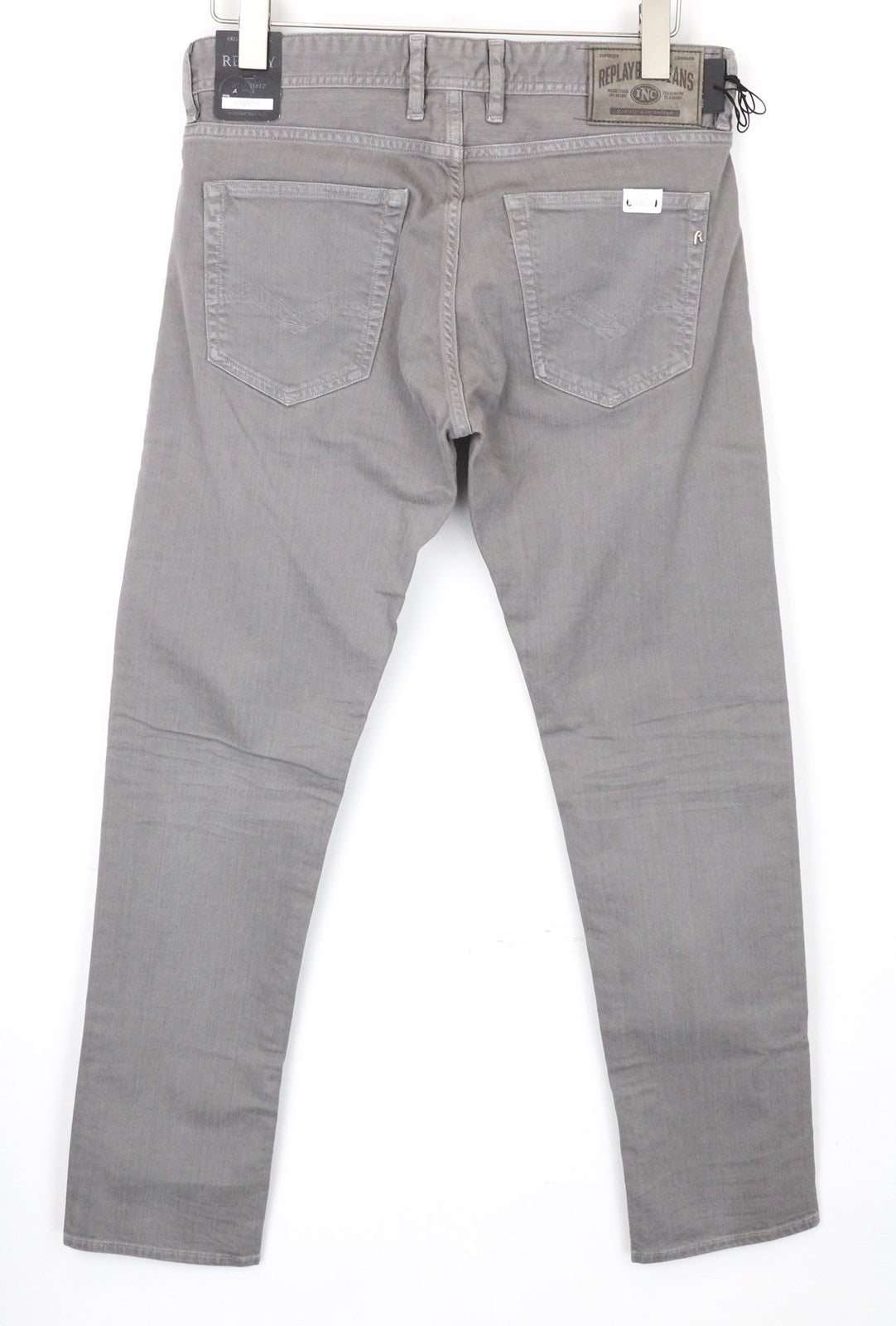REPLAY Grover Men's Jeans W30/L34 Light Grey Slim Straight Fit Button Fly Denim