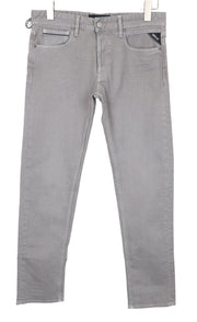 REPLAY Grover Men's Jeans W30/L34 Light Grey Slim Straight Fit Button Fly Denim