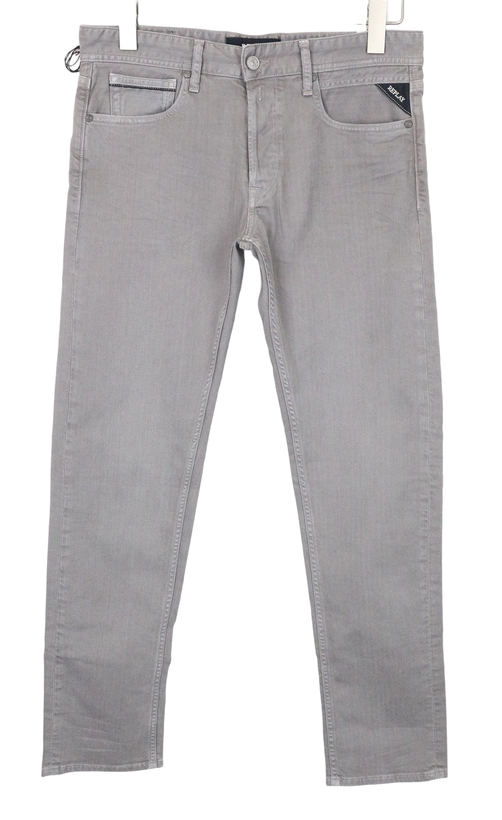 REPLAY Grover Men's Jeans W30/L34 Light Grey Slim Straight Fit Button Fly Denim