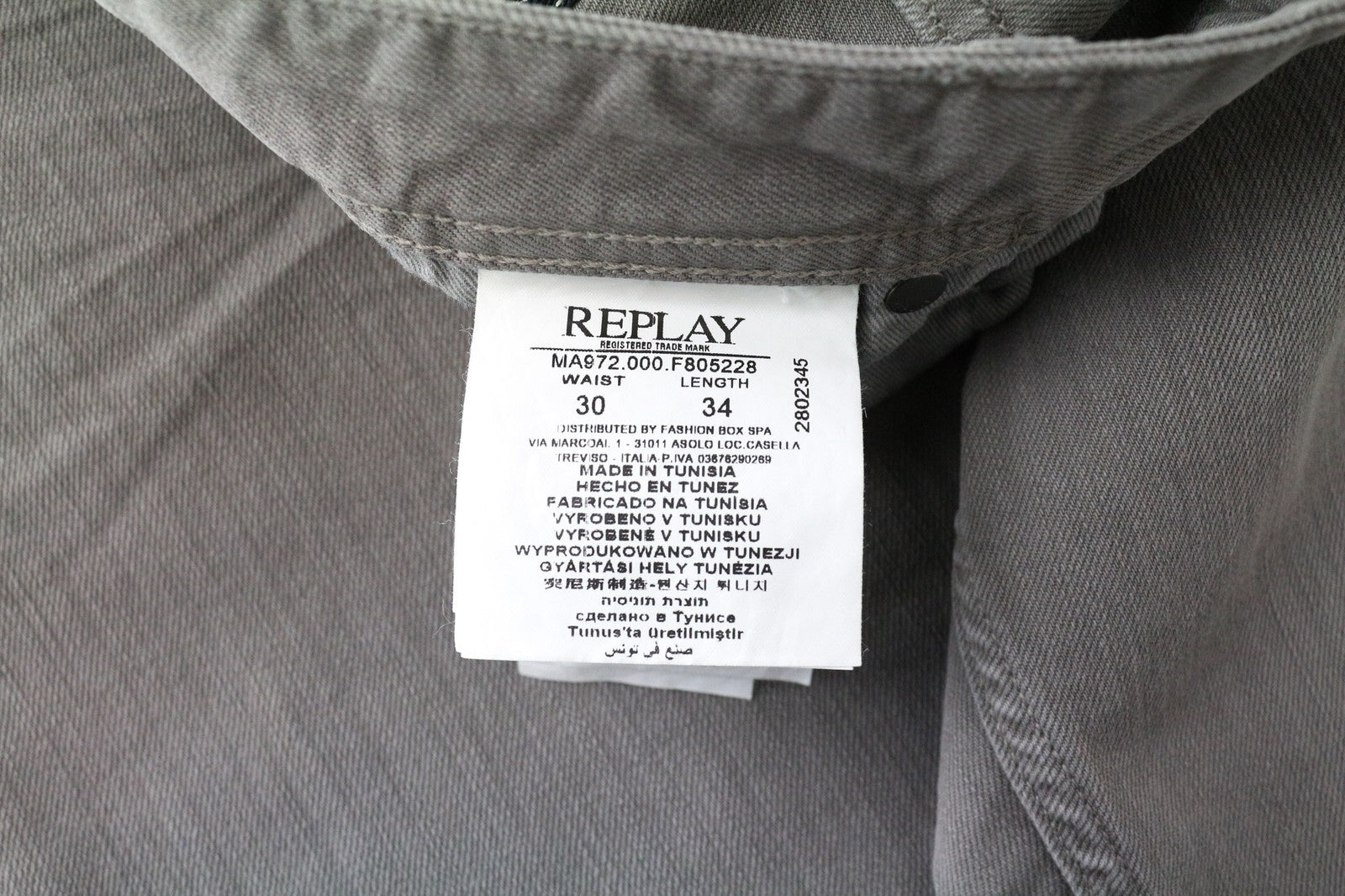 REPLAY Grover Men's Jeans W30/L34 Light Grey Slim Straight Fit Button Fly Denim