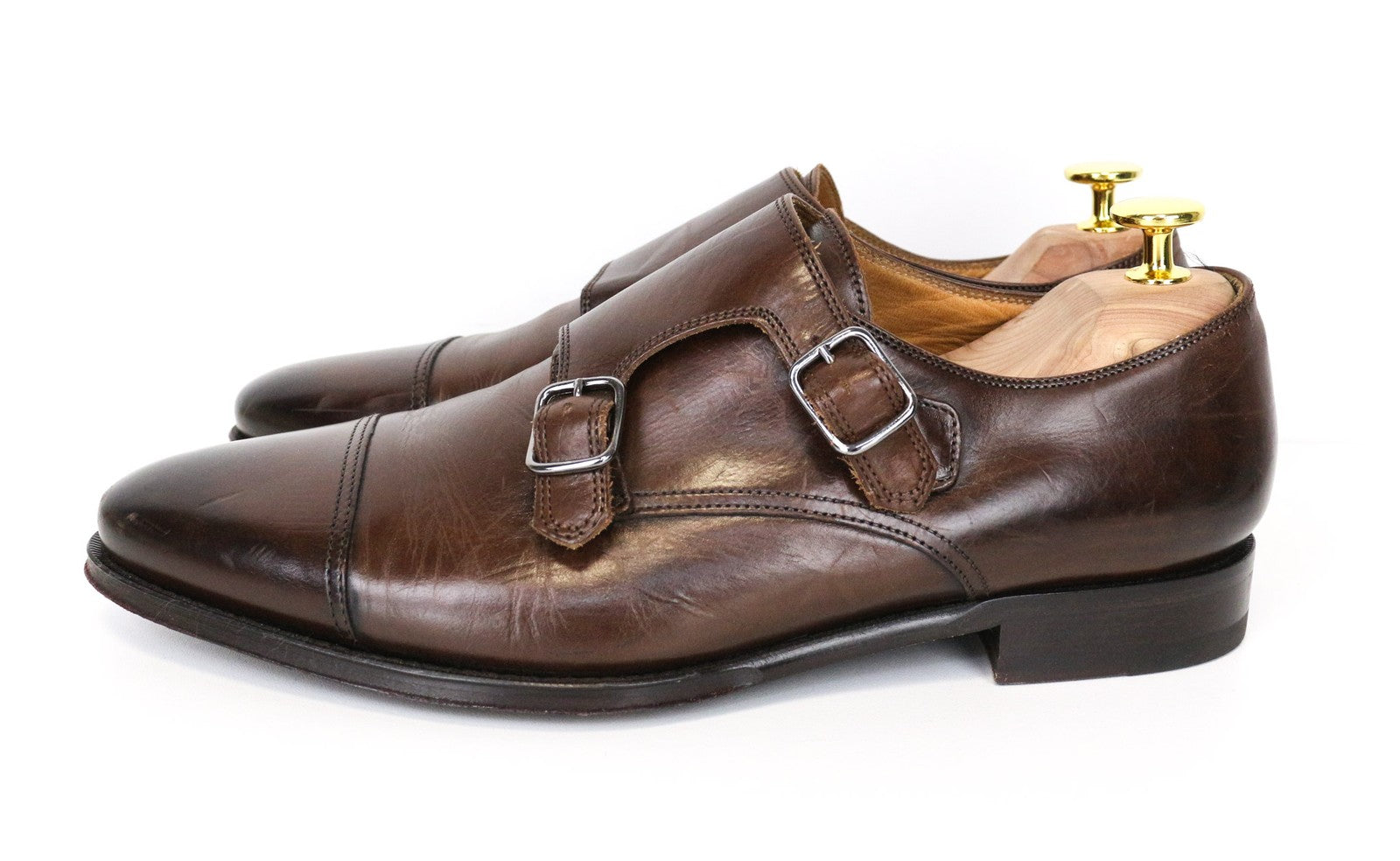 SUITSUPPLY Men's Shoes EU40.5 Brown Formal Leather Double Monk Strap Classic