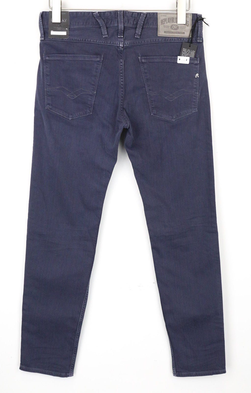 REPLAY Anbass Men's Jeans W30/L34 Purple Slim Classic Stretch Denim Zip Fly Fit