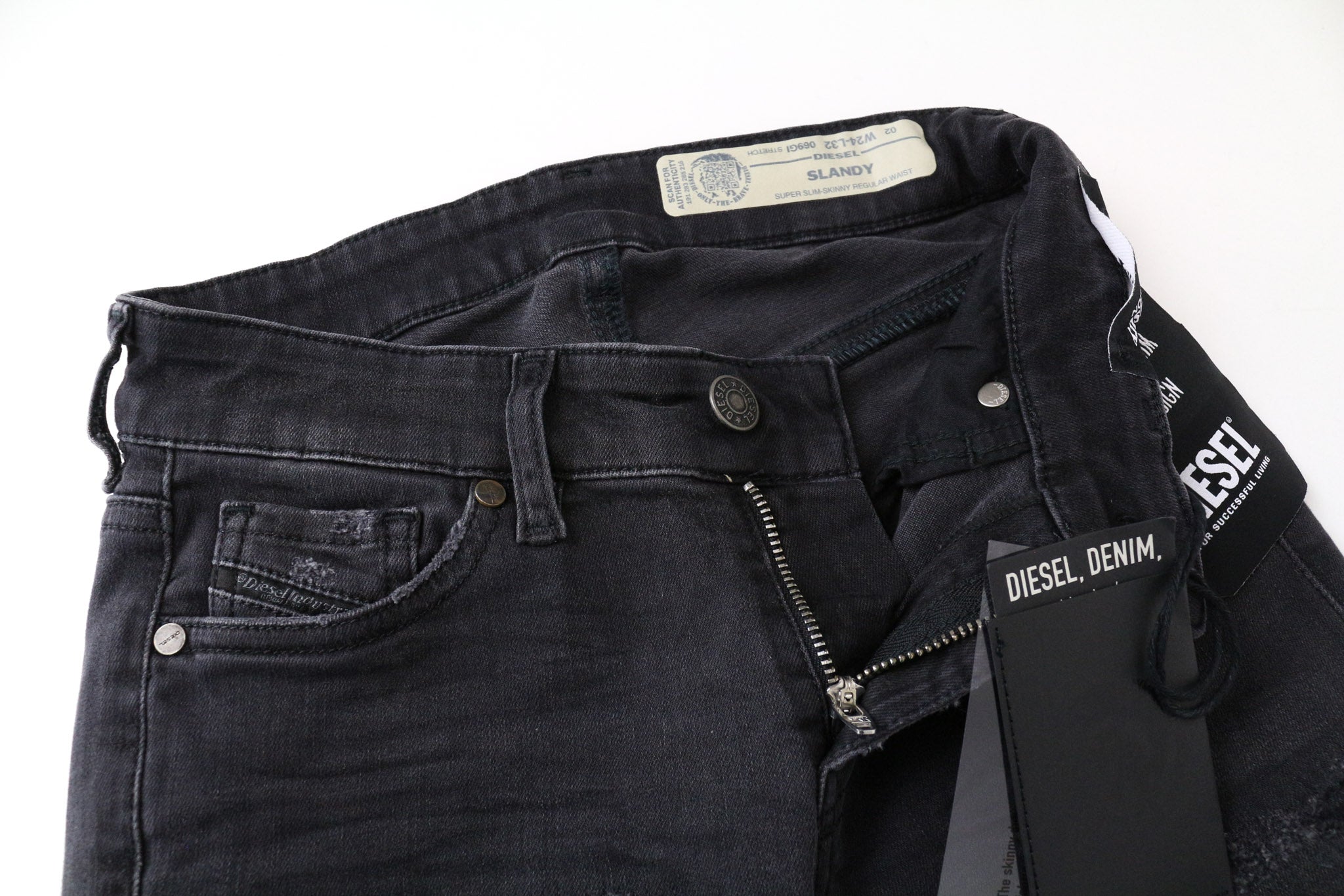 DIESEL Slandy 069GI Women's Jeans W24/L32 Grey Girls Slim Super Skinny Distress