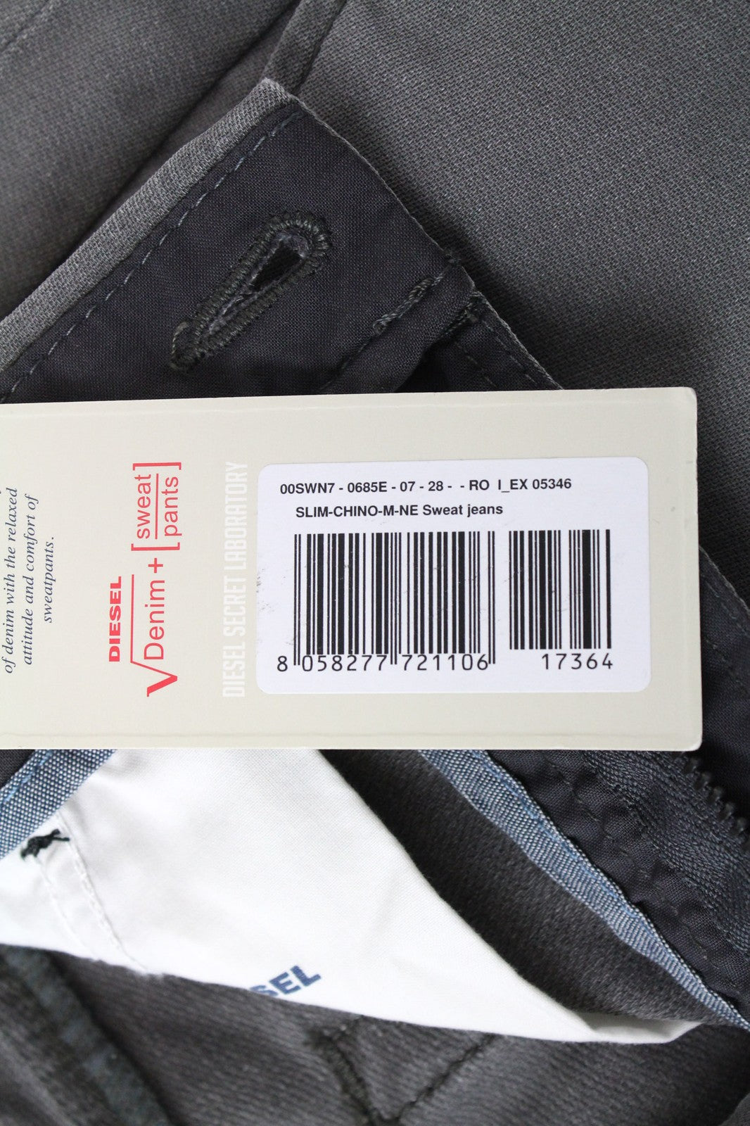 DIESEL Slim-Chino-M-NE 0685E Men's W28 Sweat Jogg Slim Fit Grey Stretch Trousers