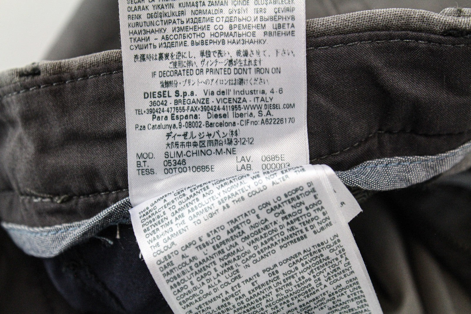 DIESEL Slim-Chino-M-NE 0685E Men's W28 Sweat Jogg Slim Fit Grey Stretch Trousers