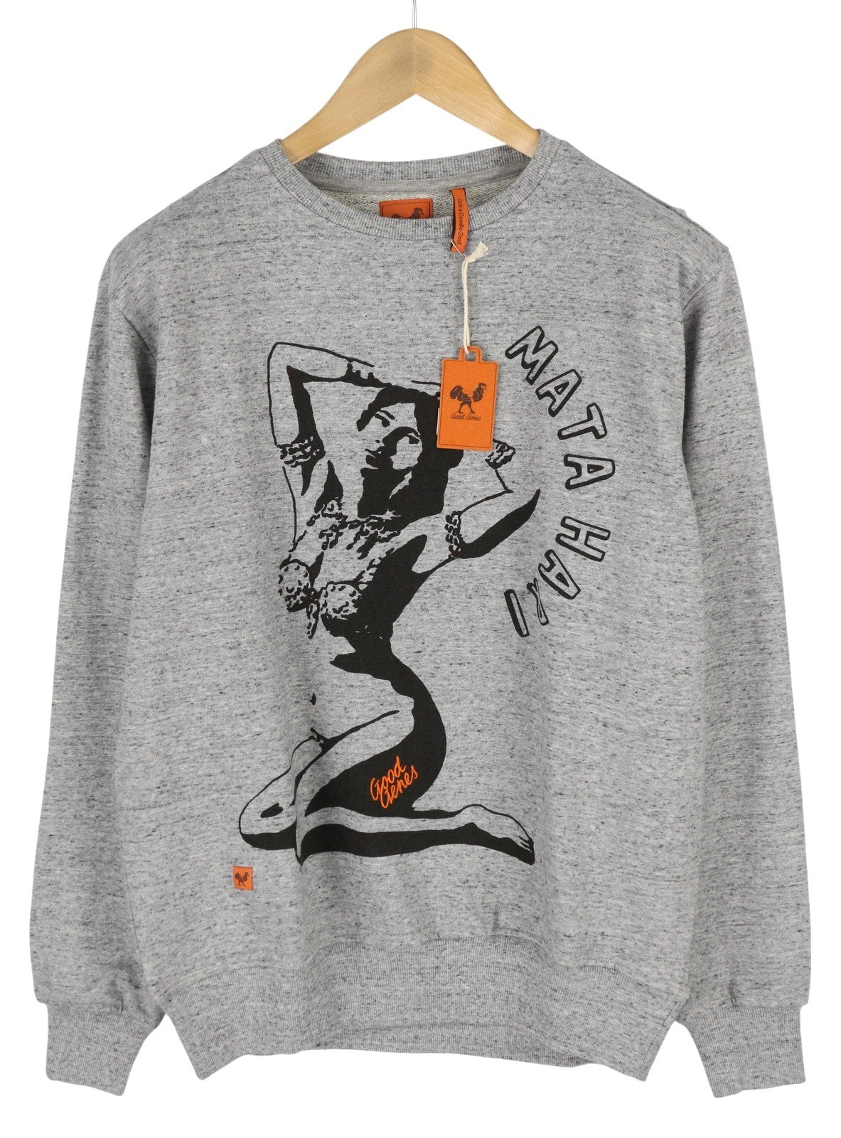GOOD GENES Men Sweatshirt M Grey Melange Patterned Crew Neck Front Logo Pullover