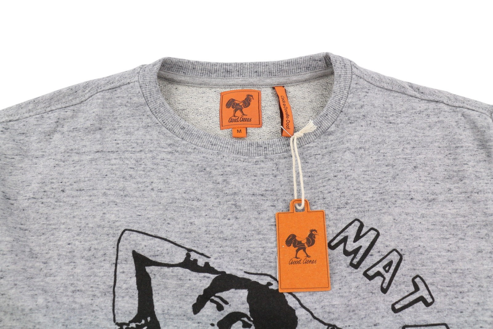 GOOD GENES Men Sweatshirt M Grey Melange Patterned Crew Neck Front Logo Pullover