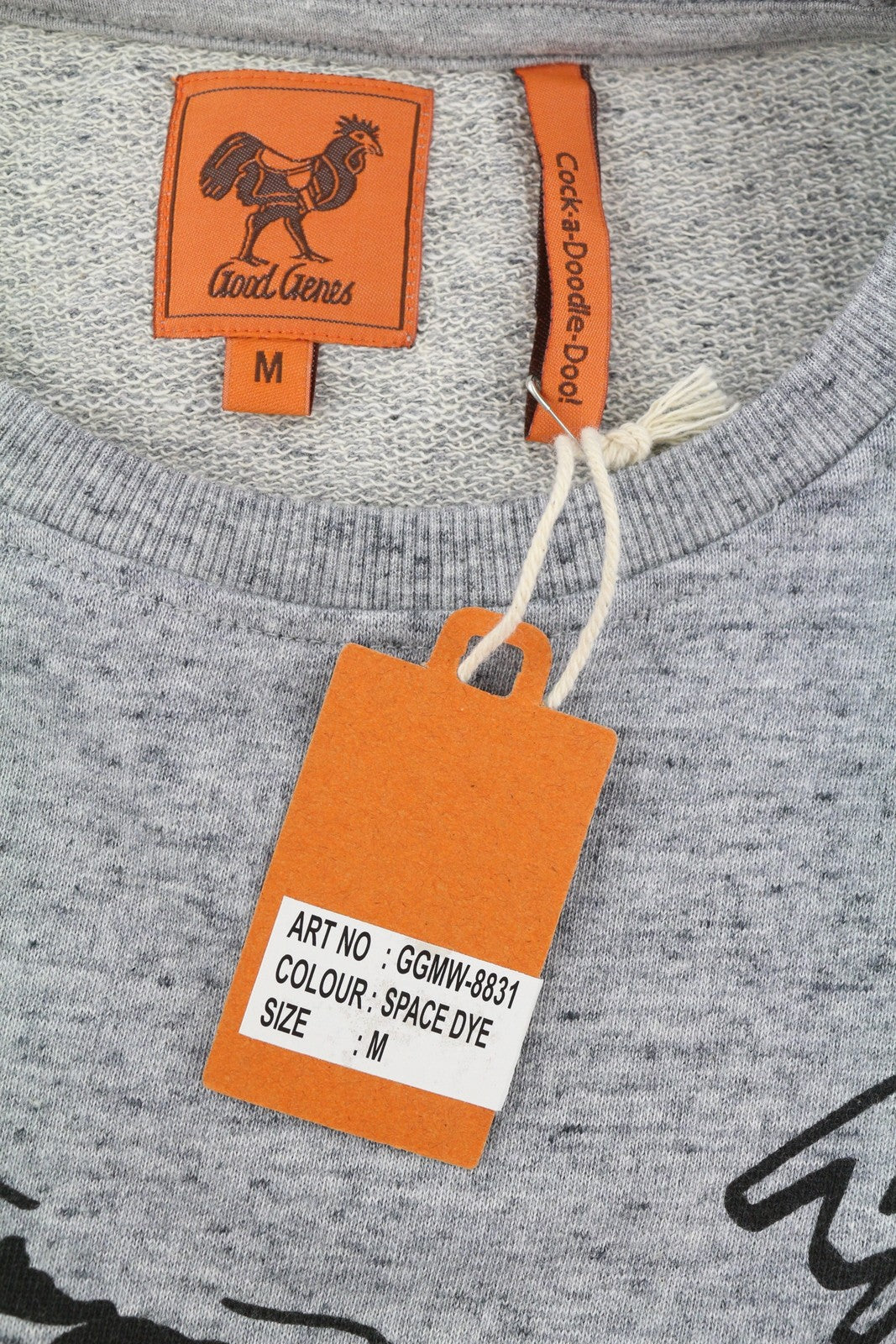 GOOD GENES Men Sweatshirt M Grey Melange Patterned Crew Neck Front Logo Pullover