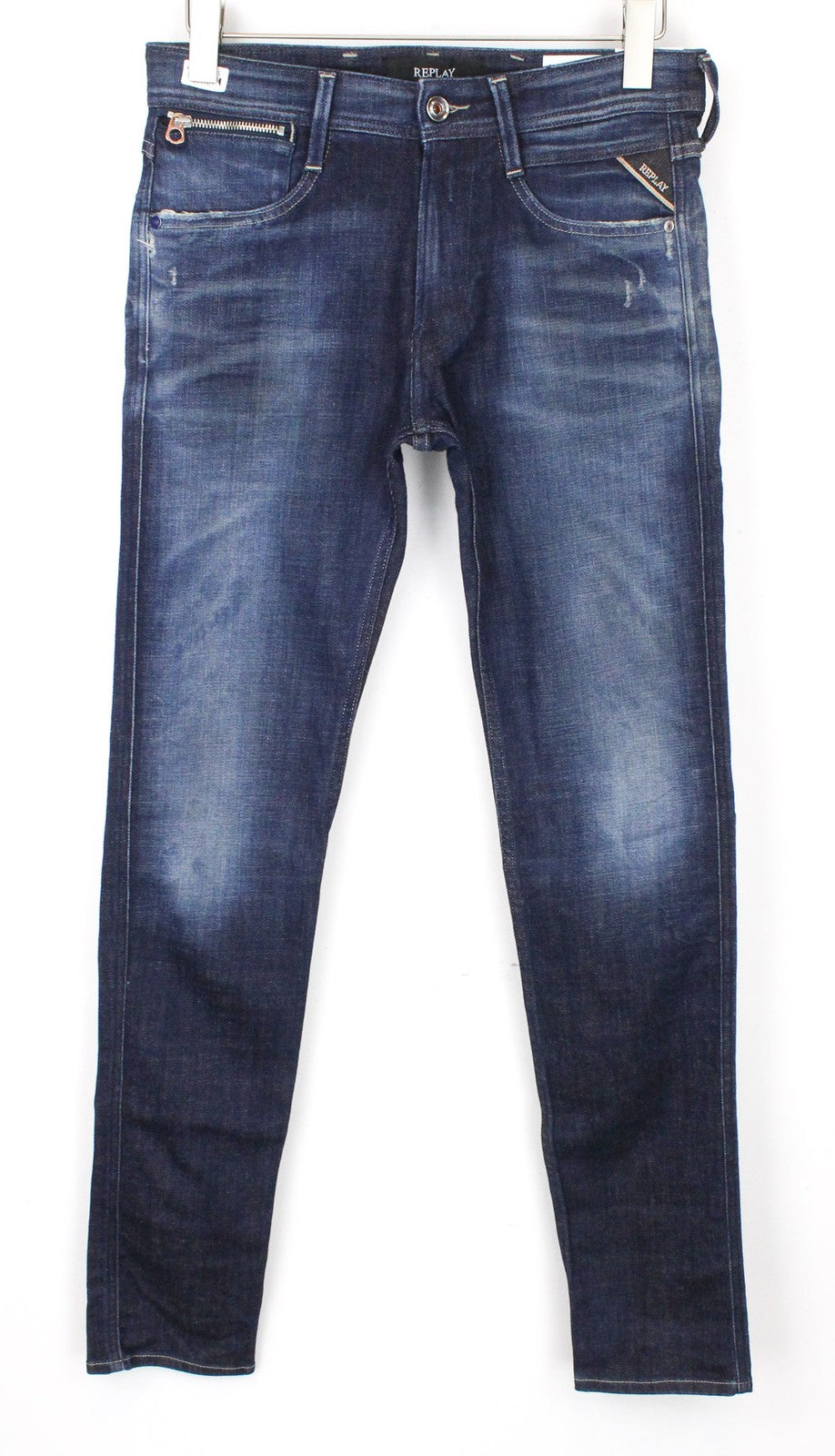 REPLAY Anbass Men's W29/L32 Jeans Slim Stretch Cotton Blue Ice Blast Washed