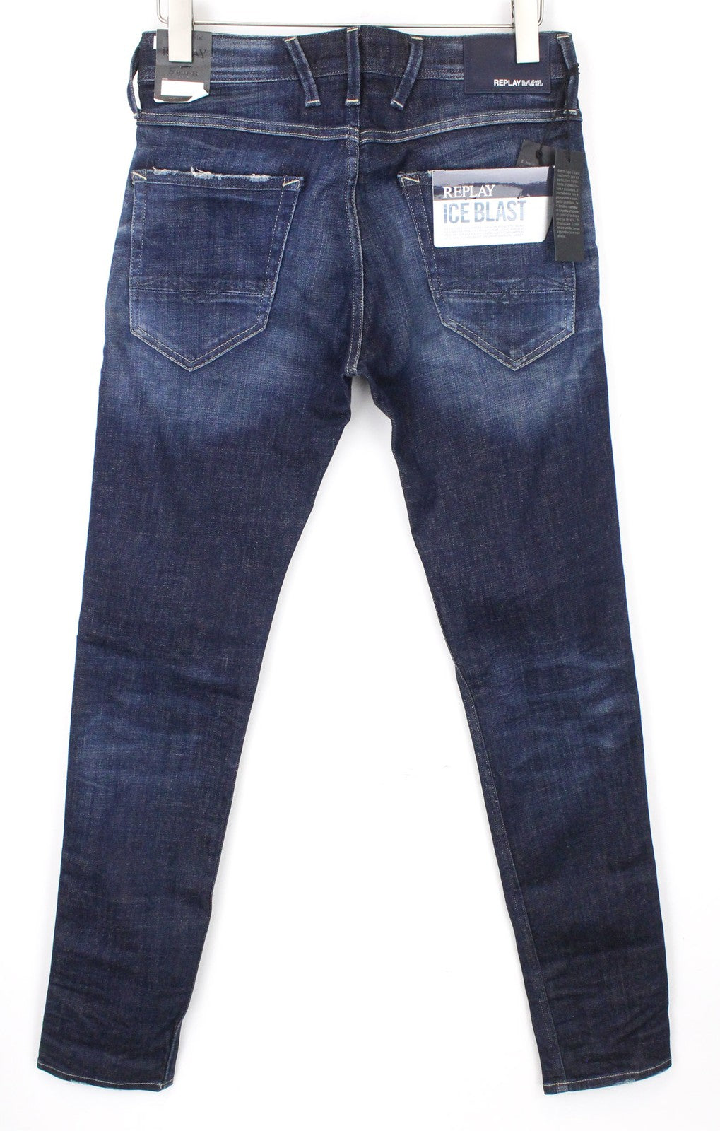 REPLAY Anbass Men's W29/L32 Jeans Slim Stretch Cotton Blue Ice Blast Washed