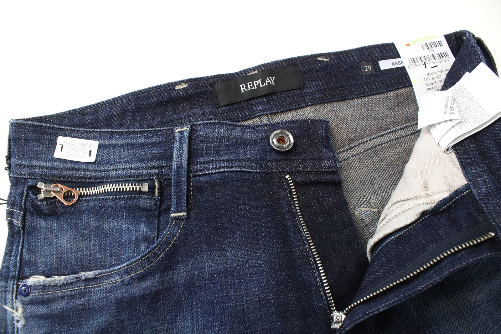 REPLAY Anbass Men's W29/L32 Jeans Slim Stretch Cotton Blue Ice Blast Washed