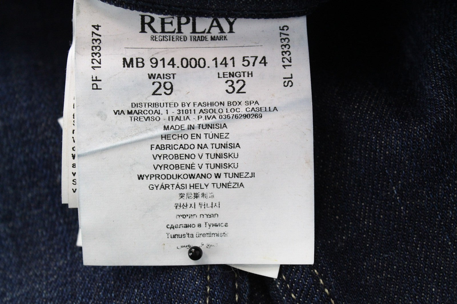 REPLAY Anbass Men's W29/L32 Jeans Slim Stretch Cotton Blue Ice Blast Washed