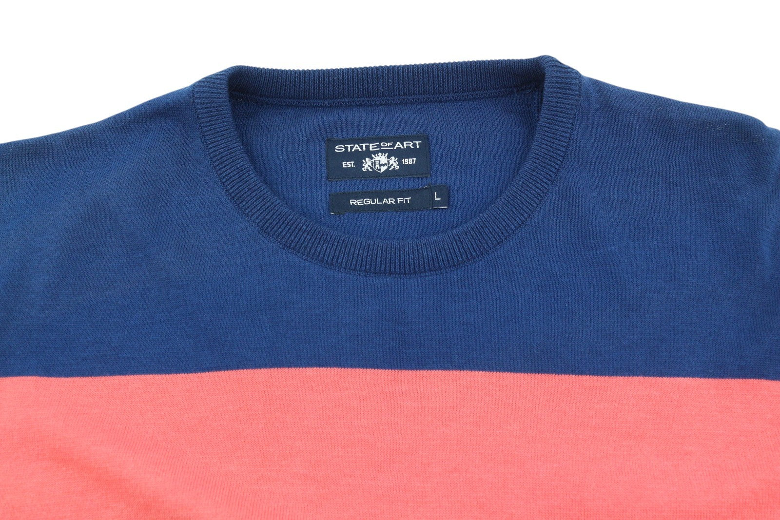 STATE OF ART Men Jumper L Colourful Striped Crew Neck Tight-Knit Logo Pullover