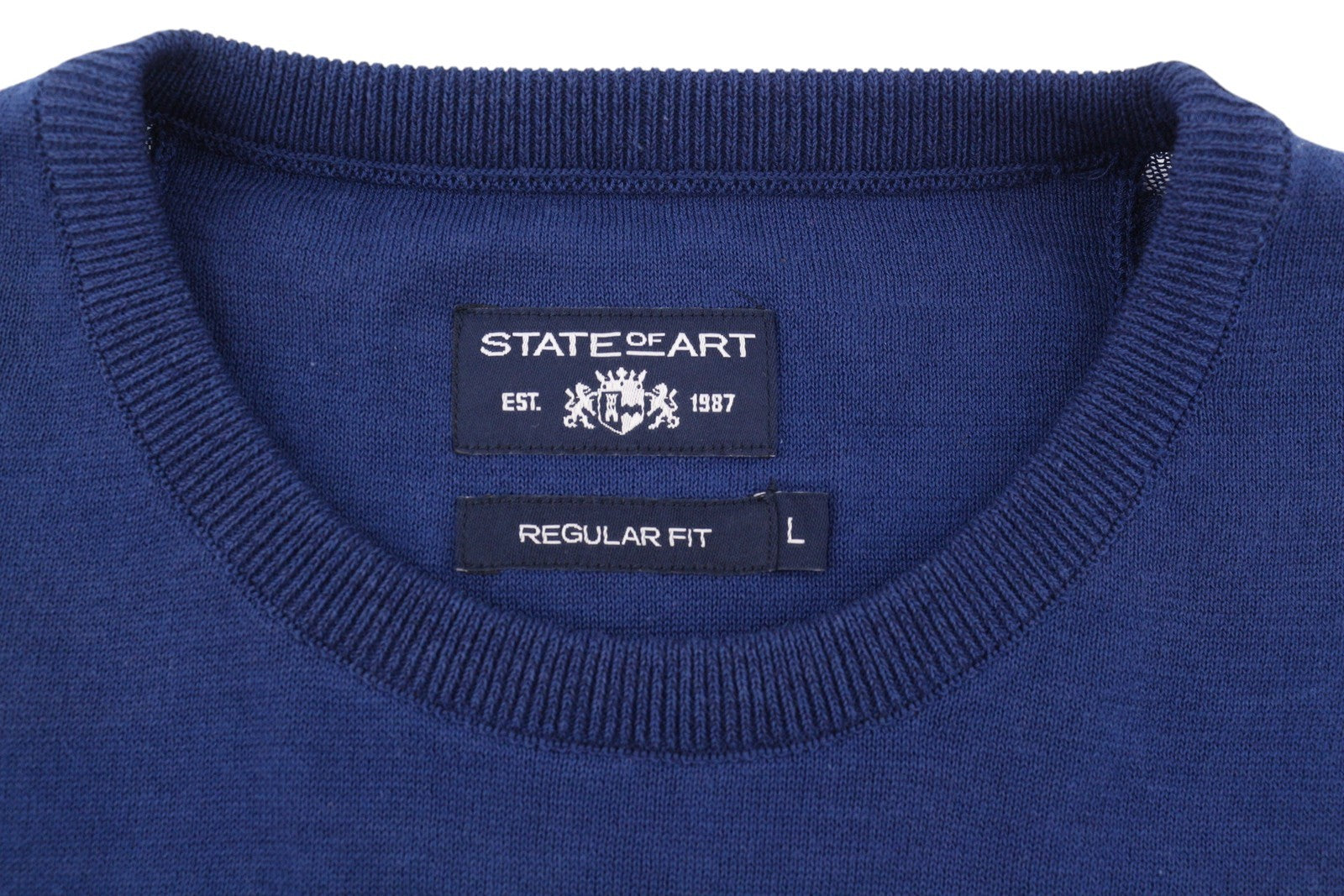 STATE OF ART Men Jumper L Colourful Striped Crew Neck Tight-Knit Logo Pullover