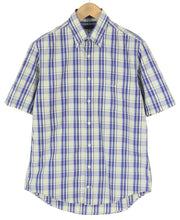 GANT Portofino Poplin Men Shirt M Blue Checked E-Z Fit Short Sleeve Logo Casual