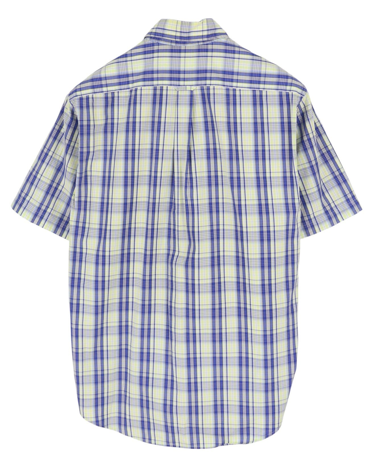 GANT Portofino Poplin Men Shirt M Blue Checked E-Z Fit Short Sleeve Logo Casual