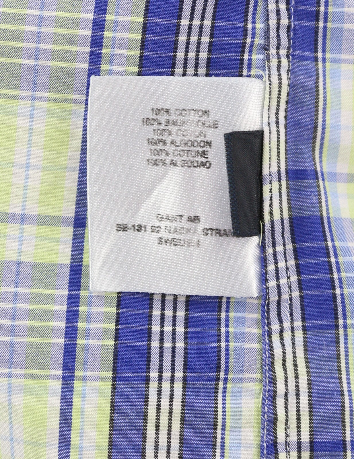 GANT Portofino Poplin Men Shirt M Blue Checked E-Z Fit Short Sleeve Logo Casual