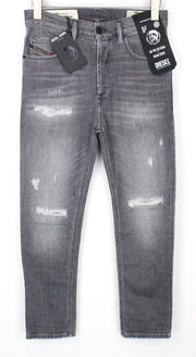 DIESEL D-Eetar 0890F Men's W28/L30 Jeans Ripped Grey Cotton Stretch Tapered Fit