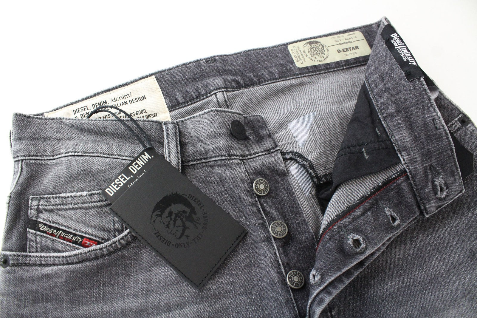 DIESEL D-Eetar 0890F Men's W28/L30 Jeans Ripped Grey Cotton Stretch Tapered Fit