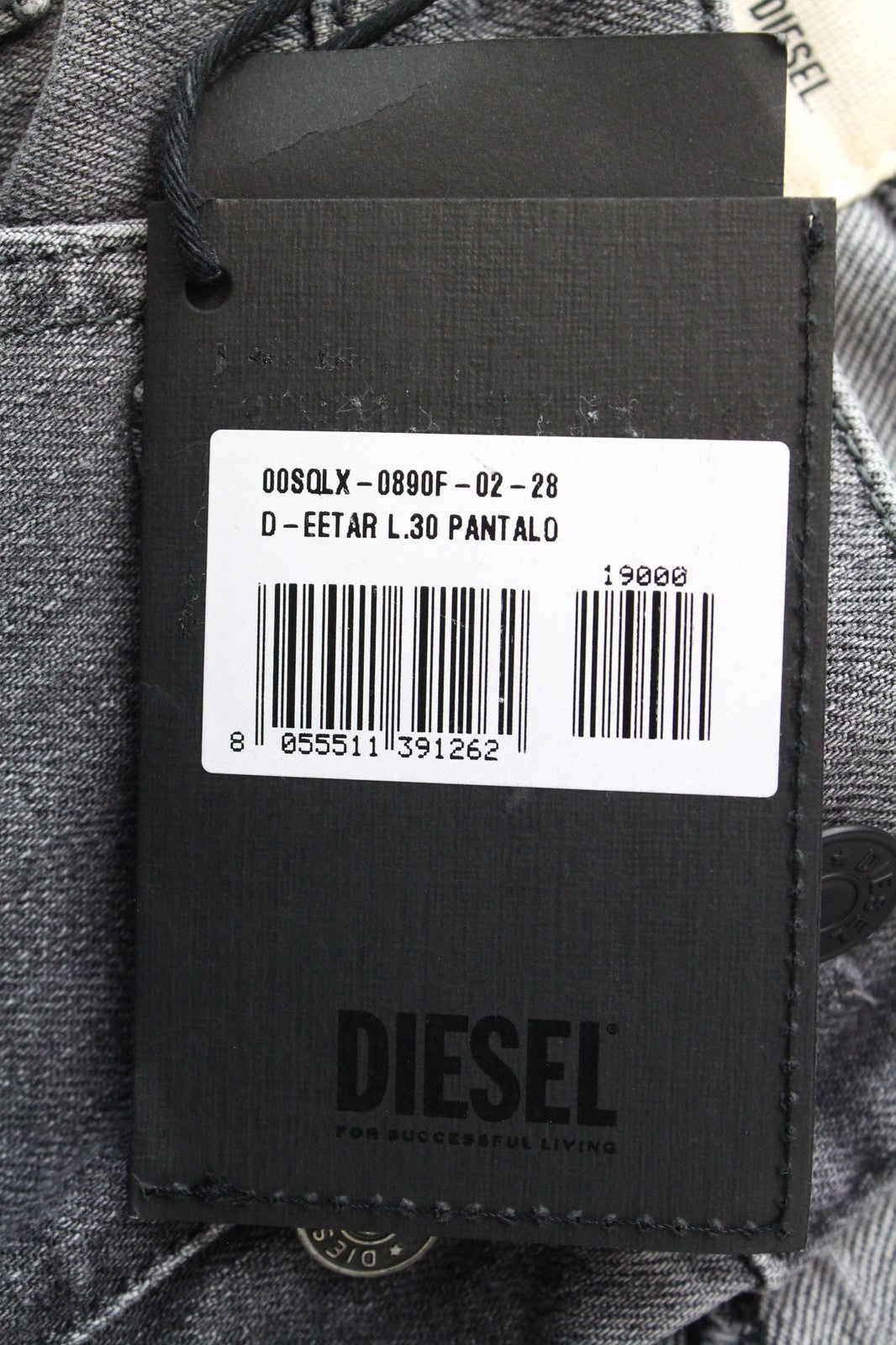 DIESEL D-Eetar 0890F Men's W28/L30 Jeans Ripped Grey Cotton Stretch Tapered Fit