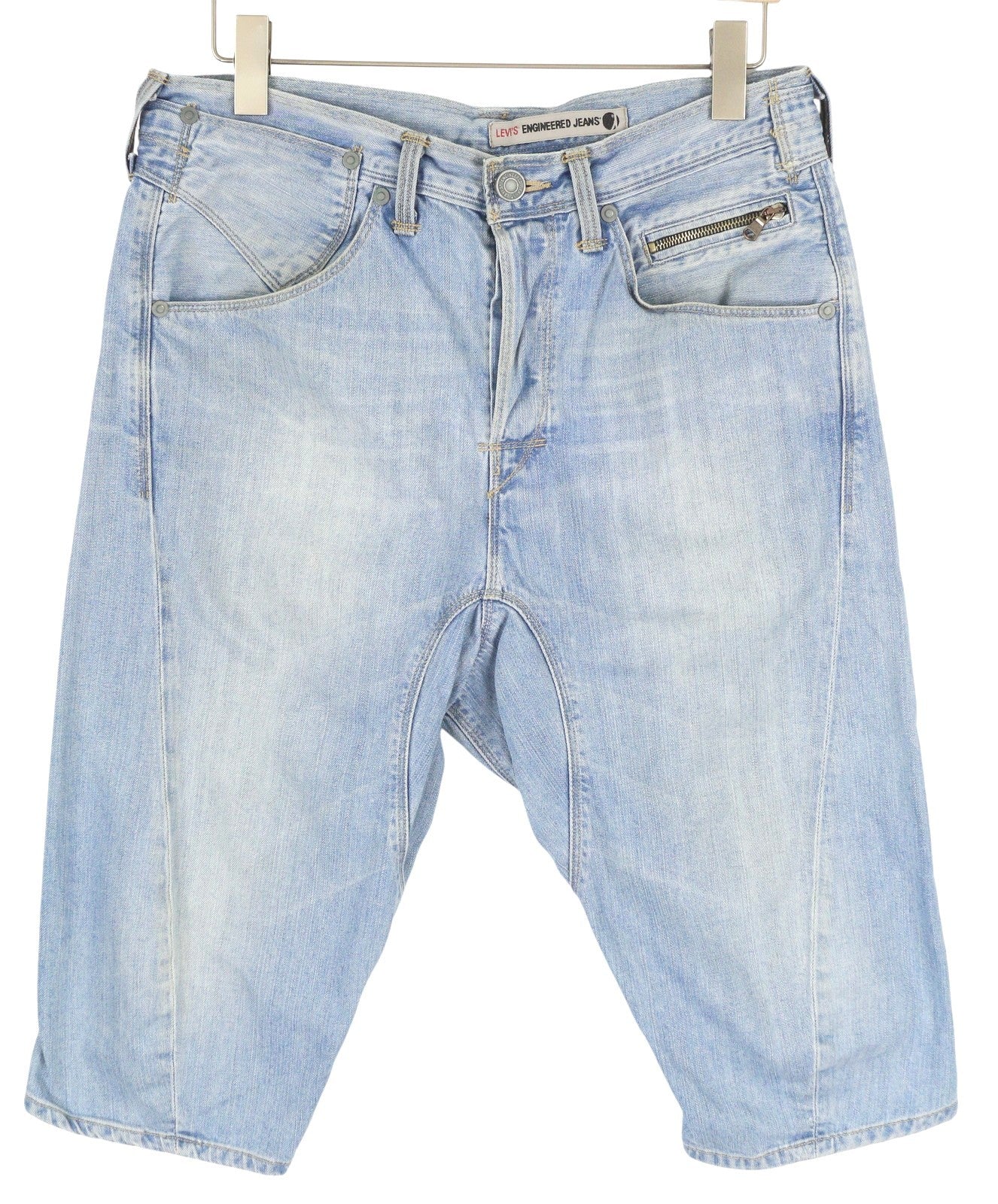 LEVI'S Engineered Men Shorts M Blue Denim Washed Faded Whiskers Drop Crotch