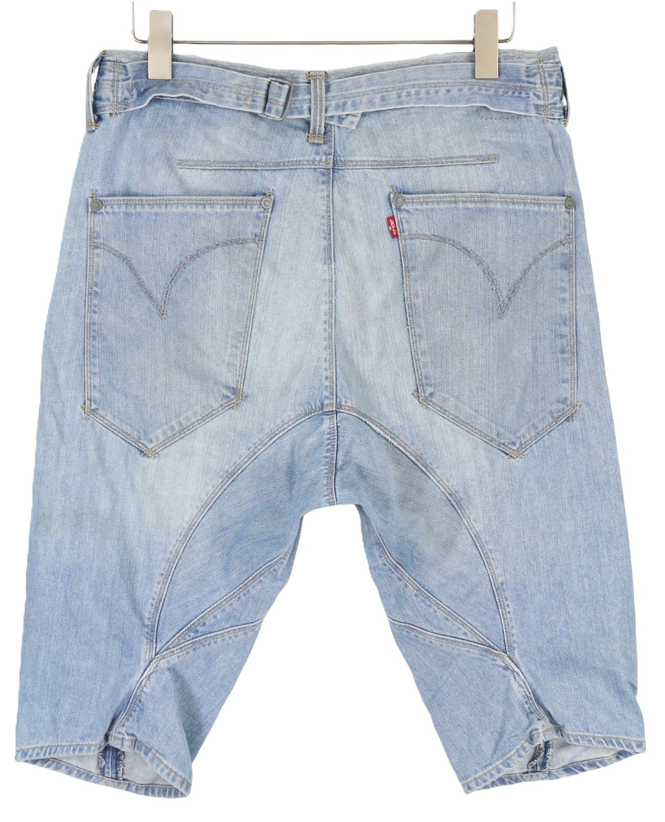 LEVI'S Engineered Men Shorts M Blue Denim Washed Faded Whiskers Drop Crotch