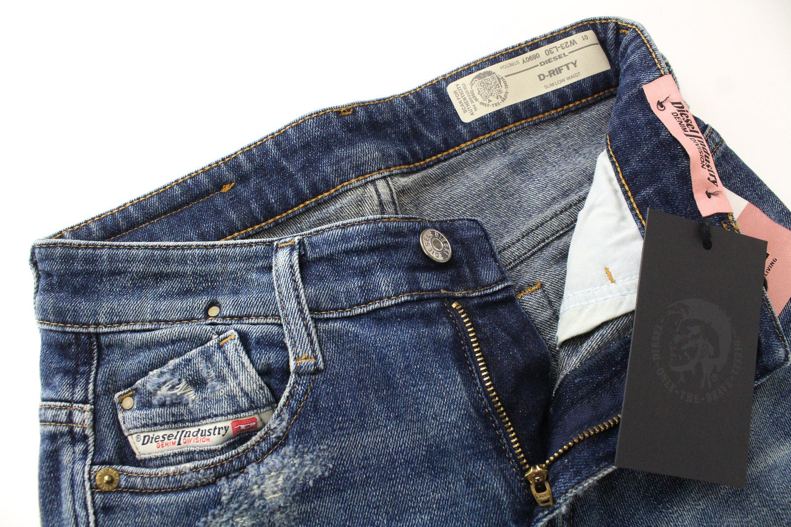 DIESEL D-Rifty 0890Y Women's W23/L30 Jeans Slim Fit Distressed Low Waist Blue