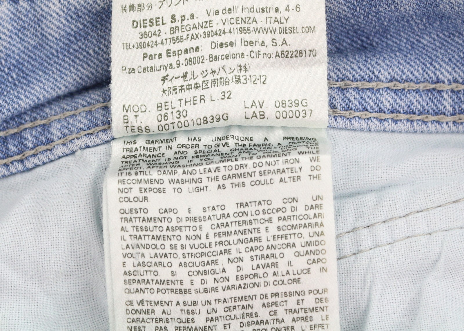 DIESEL Belther 0839G Men Jeans W34/~L30 Regular Slim Tapered Fit Stretch Blue