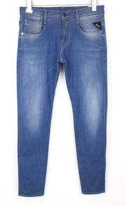 REPLAY Anbass Men's W30/L32 Jeans Slim Fit 5-Pocket Stretch Blue Washed Cotton