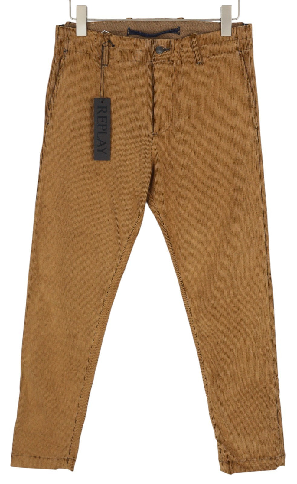 REPLAY M9735 Men Trousers W30/L30 Brown Corduroy Slim Fit Button Fly Casual