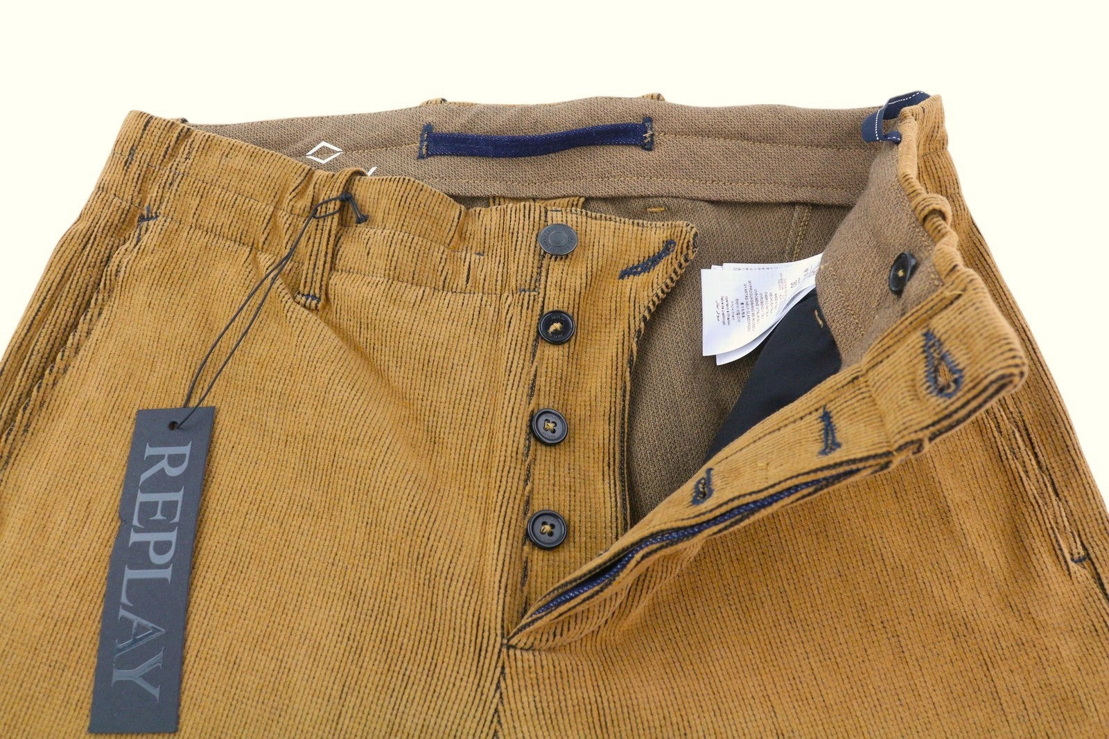 REPLAY M9735 Men Trousers W30/L30 Brown Corduroy Slim Fit Button Fly Casual