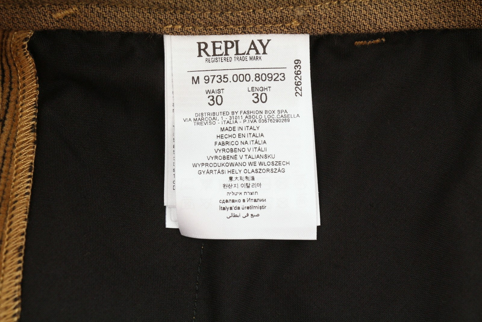 REPLAY M9735 Men Trousers W30/L30 Brown Corduroy Slim Fit Button Fly Casual